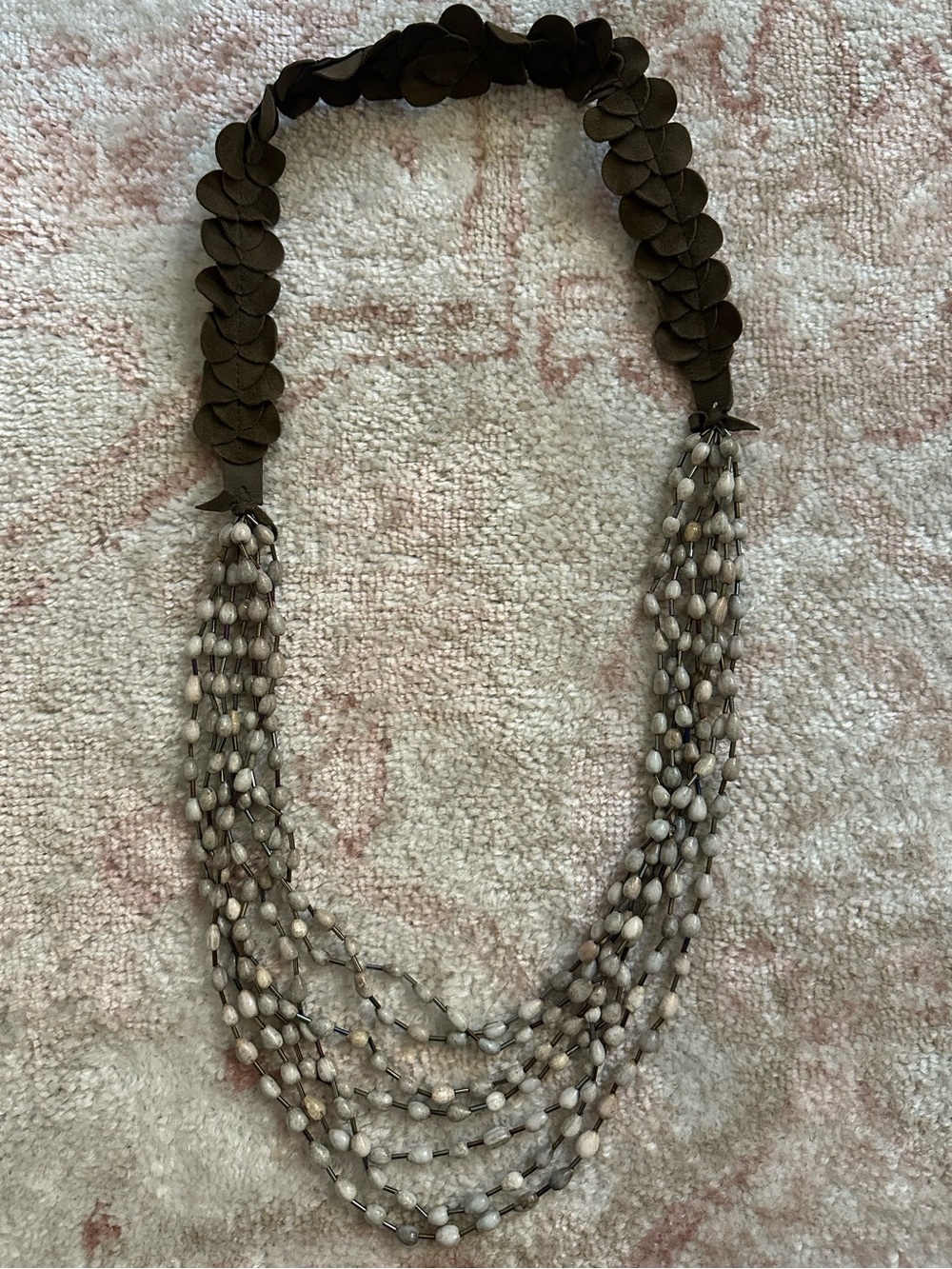 Brown Leather Beaded Layer Necklace